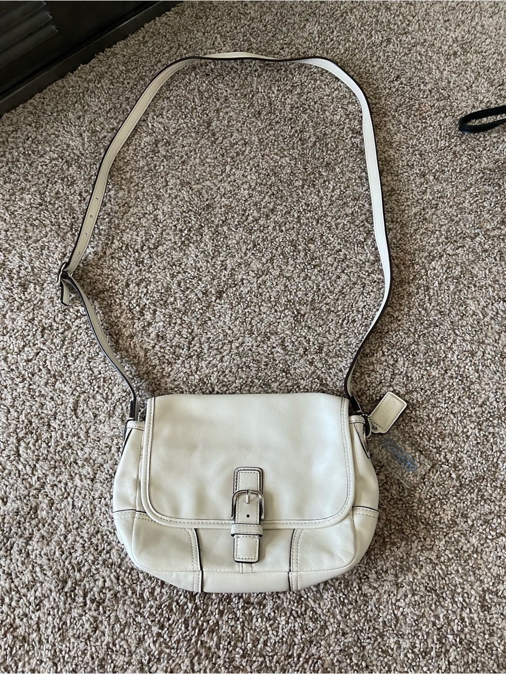 Women's Cream Leather Crossbody Bag with Buckle Detail-Coach Hadley handbag